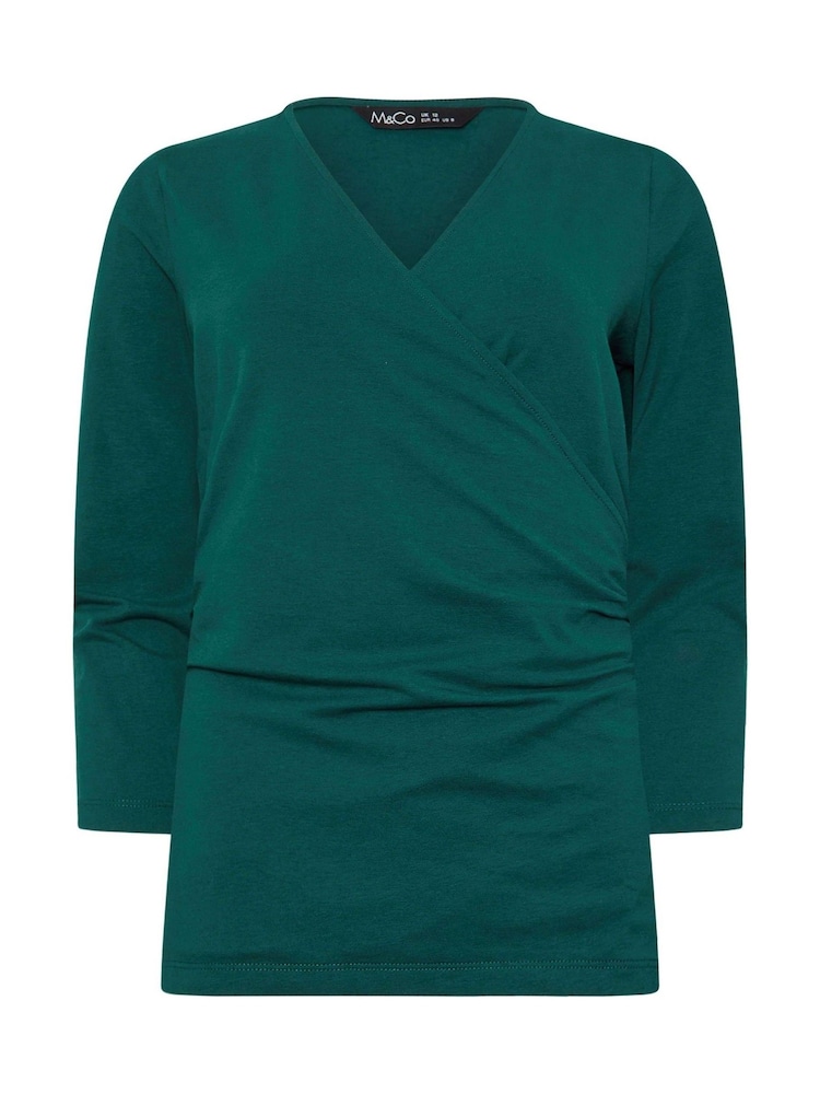 M&Co Blue 3/4 Sleeve Wrap Top - Image 5 of 7