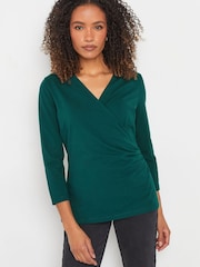M&Co Blue 3/4 Sleeve Wrap Top - Image 6 of 7