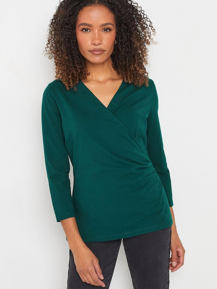 M&Co Blue 3/4 Sleeve Wrap Top - Image 7 of 7 M&Co Blue 3/4 Sleeve Wrap Top - Image 7 of 7