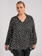 Yours Curve Black London Abstract Gathered Side Top - Image 1 of 5