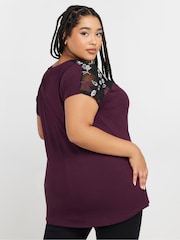 Yours Curve Purple Embellished 3/4 Sleeve Top - Image 3 of 5