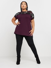 Yours Curve Purple Embellished 3/4 Sleeve Top - Image 4 of 5