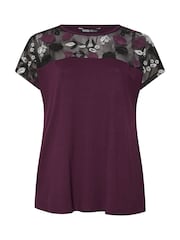 Yours Curve Purple Embellished 3/4 Sleeve Top - Image 5 of 5