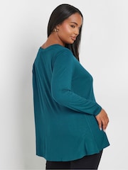 Yours Curve Blue Ribbed Elevated Long Sleeve Top - Image 2 of 5