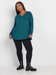 Yours Curve Blue Ribbed Elevated Long Sleeve Top - Image 3 of 5