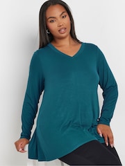 Yours Curve Blue Ribbed Elevated Long Sleeve Top - Image 4 of 5