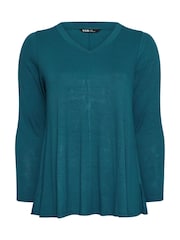 Yours Curve Blue Ribbed Elevated Long Sleeve Top - Image 5 of 5