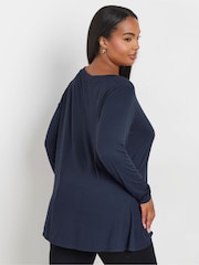 Yours Curve Blue Ribbed Elevated Long Sleeve Top - Image 3 of 5