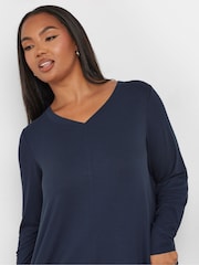 Yours Curve Blue Ribbed Elevated Long Sleeve Top - Image 4 of 5