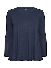 Yours Curve Blue Ribbed Elevated Long Sleeve Top - Image 5 of 5