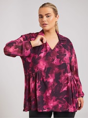 Yours Curve Pink London Abstract Gathered Side Top - Image 1 of 5