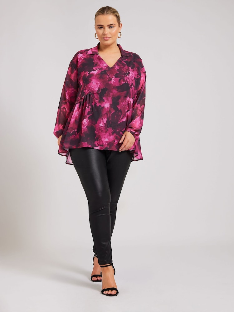 Yours Curve Pink London Abstract Gathered Side Top - Image 2 of 5