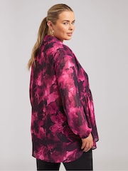 Yours Curve Pink London Abstract Gathered Side Top - Image 3 of 5