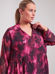 Yours Curve Pink London Abstract Gathered Side Top - Image 4 of 5