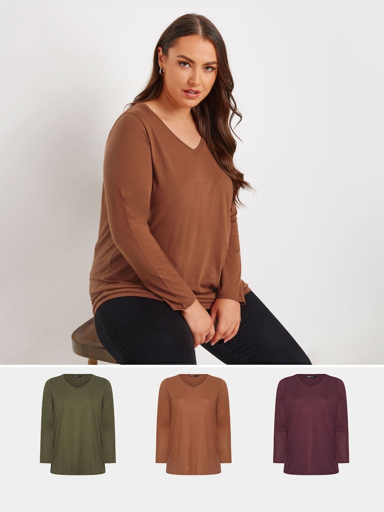 Yours Curve Green Core Long Sleeve T-Shirts 3 Pack - Image 1 of 9 Yours Curve Green Core Long Sleeve T-Shirts 3 Pack - Image 1 of 9