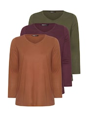Yours Curve Green Core Long Sleeve T-Shirts 3 Pack - Image 6 of 9