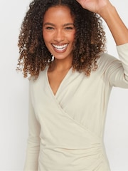 M&Co Cream 3/4 Sleeve Wrap Top - Image 4 of 7