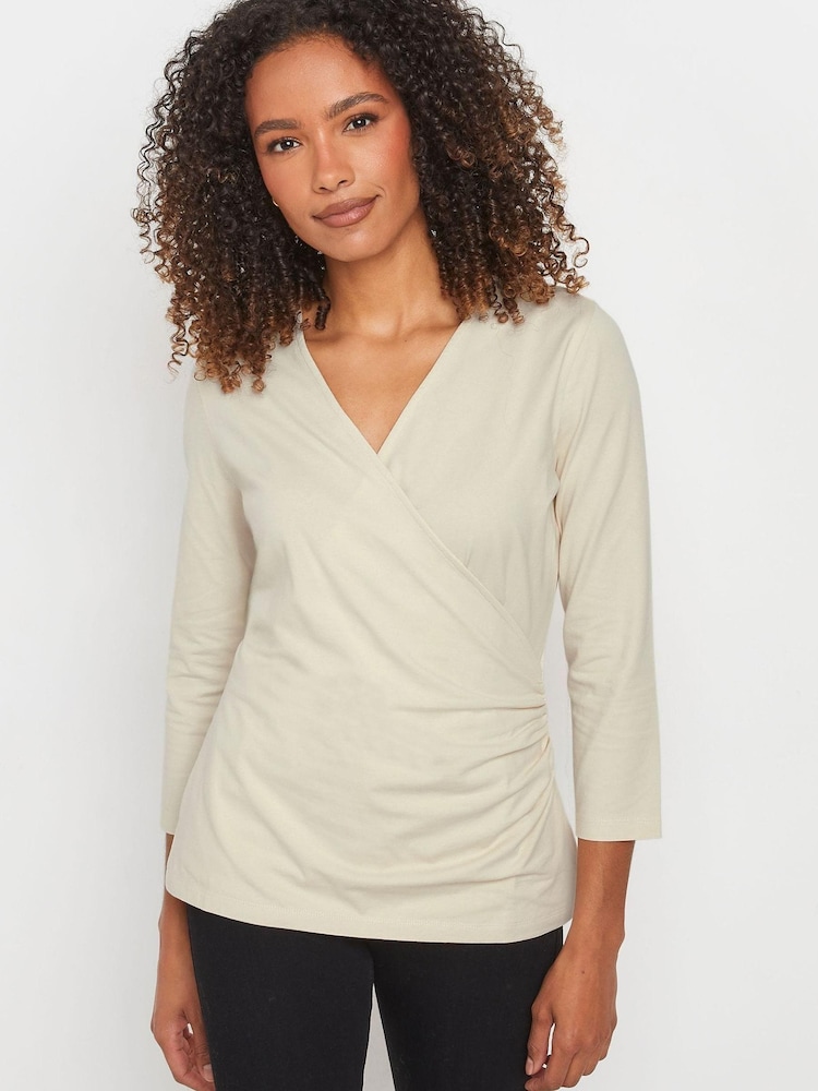 M&Co Cream 3/4 Sleeve Wrap Top - Image 7 of 7