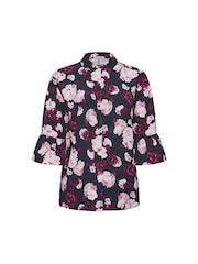 Yours Curve Black London Floral Print Ruffle Sleeve Shirt - Image 6 of 6