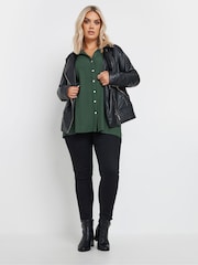 Yours Curve Green Diamante Button Textured Shirt - Image 2 of 5