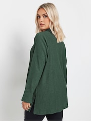 Yours Curve Green Diamante Button Textured Shirt - Image 3 of 5