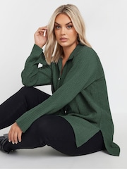 Yours Curve Green Diamante Button Textured Shirt - Image 4 of 5