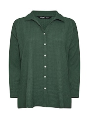Yours Curve Green Diamante Button Textured Shirt - Image 5 of 5