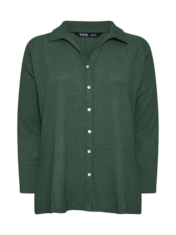 Yours Curve Green Diamante Button Textured Shirt - Image 5 of 5