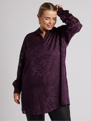 Yours Curve Purple London Floral Print Burnout Shirt - Image 2 of 5