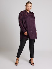 Yours Curve Purple London Floral Print Burnout Shirt - Image 3 of 5