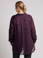 Yours Curve Purple London Floral Print Burnout Shirt - Image 4 of 5