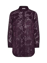 Yours Curve Purple London Floral Print Burnout Shirt - Image 5 of 5