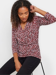 M&Co Red Ditsy 3/4 Sleeve Wrap Top - Image 1 of 5