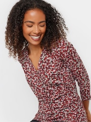 M&Co Red Ditsy 3/4 Sleeve Wrap Top - Image 4 of 5