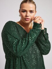 Grün - Yours Curve London Sequin V-Neck Long Sleeve Top - Bild 4 von 5
