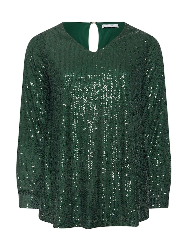 Grün - Yours Curve London Sequin V-Neck Long Sleeve Top - Bild 5 von 5 Grün - Yours Curve London Sequin V-Neck Long Sleeve Top - Bild 5 von 5