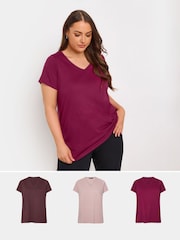 Yours Curve Purple Short Sleeve T-Shirts 3 Pack - Image 1 of 9