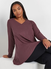 Yours Curve Purple Ribbed Elevated Long Sleeve Top - Image 1 of 5