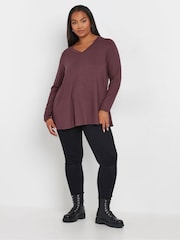 Yours Curve Purple Ribbed Elevated Long Sleeve Top - Image 2 of 5