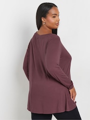 Yours Curve Purple Ribbed Elevated Long Sleeve Top - Image 3 of 5