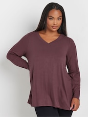 Yours Curve Purple Ribbed Elevated Long Sleeve Top - Image 4 of 5