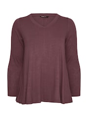 Yours Curve Purple Ribbed Elevated Long Sleeve Top - Image 5 of 5