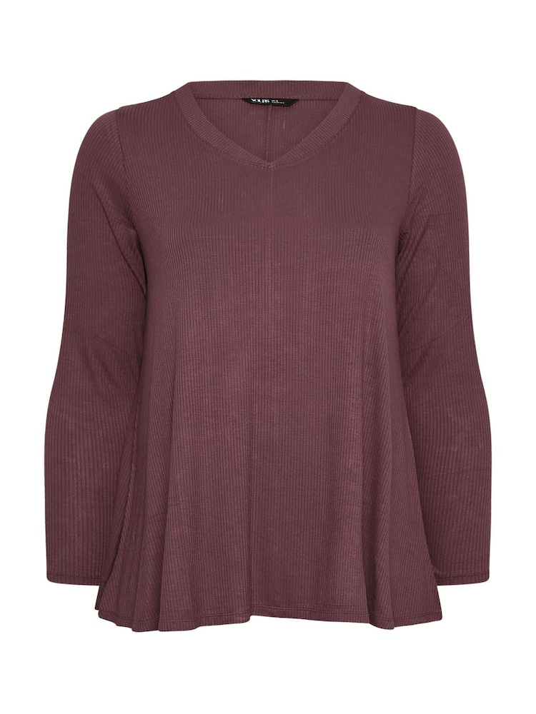 Yours Curve Purple Ribbed Elevated Long Sleeve Top - Image 5 of 5