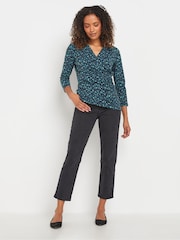 M&Co Blue Animal Print 3/4 Sleeve Wrap Top - Image 2 of 5