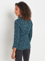 M&Co Blue Animal Print 3/4 Sleeve Wrap Top - Image 3 of 5
