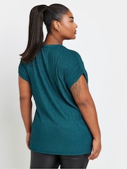 Yours Curve Blue Grown On Sleeve Plisse T-Shirt - Image 3 of 5
