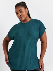 Yours Curve Blue Grown On Sleeve Plisse T-Shirt - Image 4 of 5