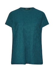 Yours Curve Blue Grown On Sleeve Plisse T-Shirt - Image 5 of 5