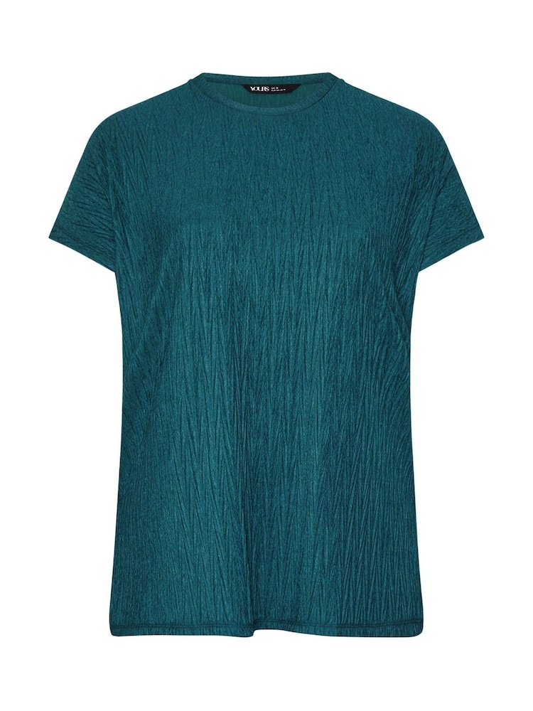 Yours Curve Blue Grown On Sleeve Plisse T-Shirt - Image 5 of 5