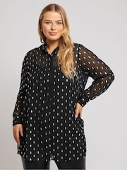 Yours Curve Black London Crinkle Foil Shirt - Image 1 of 5